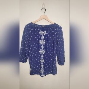 Navy Blue Women's Top with White Pattern